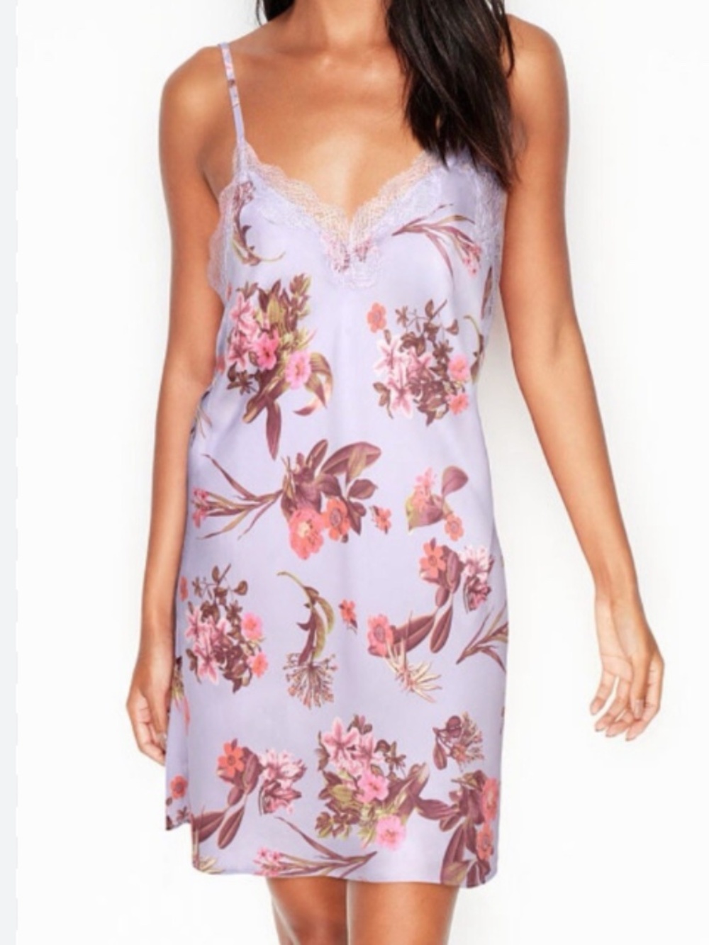 Victoria's Secret lavender floral satin nightgown slip